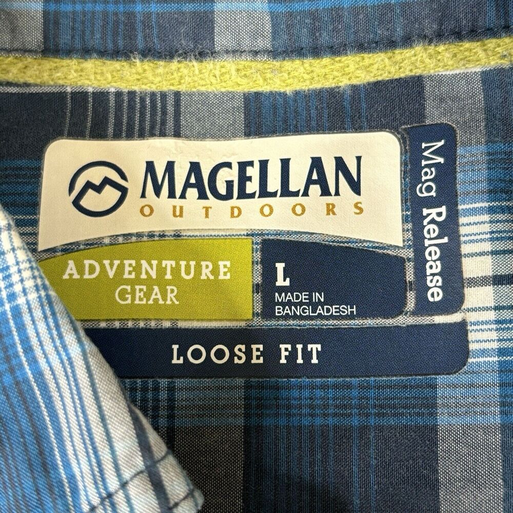 Magellan Outdoors Shirt Men’s L‎ Blue Plaid Long Sleeve Loose Fit Adventure Gear - Picture 6 of 10
